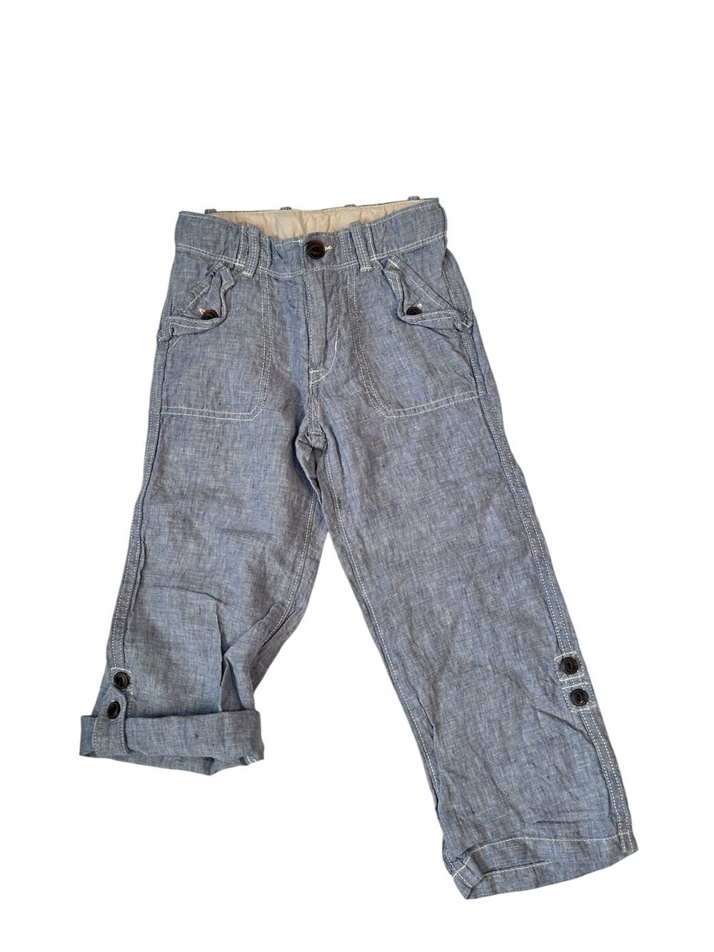 Baby Gap Linen Blend Chambray Cargo Pants Toddler Roll Tab Utility Blue sz 5T